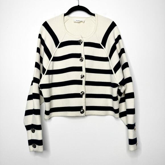 Ba&sh Massimo Lady Cardigan in Ecru Navy Cream Stripe Size 2 / Medium - Picture 2 of 13